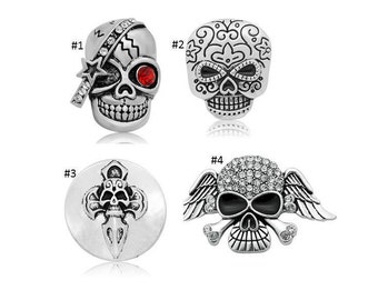 Skull Snap Charms Rhinestone Skulls Snap Buttons for Snap Jewelry, Fits 18-20mm Ginger Snaps, Noosa, Magnolia Vine, SC51-GB