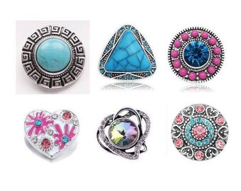 Snap Charms Turquoise, Blue, Pink, Iridescent Snap Buttons for Snap Jewelry, Fits 18-20mm Ginger Snaps, Magnolia & Vine, SC46-B/GB
