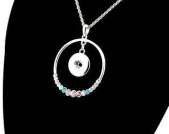 Snap Necklace Circle Ring w/Colored Rhinestones Snap Necklace, Silvertone, 17.5"+3" Chain. Fits 18-20mm Ginger Snaps, Magnolia & Vine N16-A