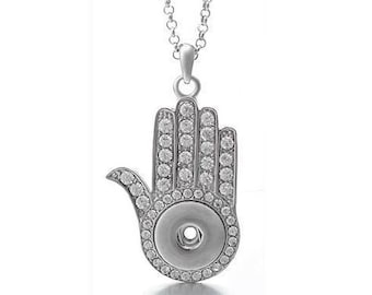 Hamsa Snap Necklace Rhinestone Hamsa Snap Necklace, 20" Chain + 2" Ext, Silvertone. Fits 18-20mm Ginger snaps, Noosa, Magnolia & Vine, N13-V