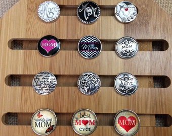 Mom Snaps, Aunt Snap Buttons for Snap Jewelry.  Fits 18-20mm Ginger Snaps, Noosa, Magnolia & Vine, SC30