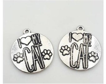 I Love My Cat, Cat Lover Charm, Inspirational, Motivational,  Word Charm, Message Charm Silvertone #28-9