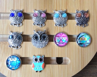 Owl Snaps for Snap Jewelry, Owl Snap Charms, Owl Snap Buttons.  Fits 18mm Ginger Snaps, Noosa, Magnolia & Vine, SC34
