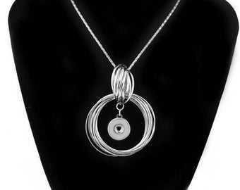 Snap Necklace Circles, Silvertone, 28" Chain, Fits 18mm Ginger Snaps, Magnolia Vine N16-GB