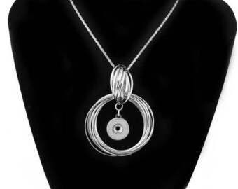 Snap Necklace Circles, Silvertone, 28" Chain, Fits 18mm Ginger Snaps, Magnolia Vine N16-GB