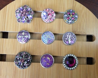 Purple Snap Charms, Lavender Snap Charms, Pink Snap Charms, Wine Snap Charms.  Fits 18-20mm Ginger Snaps, Noosa, Magnolia and Vine, SC19