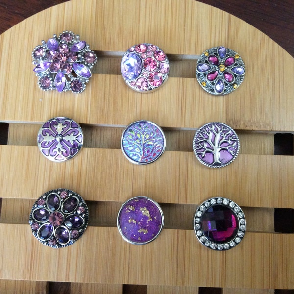 Purple Snap Charms, Lavender Snap Charms, Pink Snap Charms, Wine Snap Charms.  Fits 18-20mm Ginger Snaps, Noosa, Magnolia and Vine, SC19