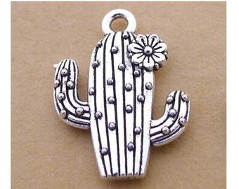 Cactus Charm, Silver Tone Metal, 15mm x 20mm, #11