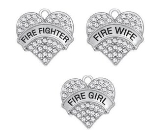 Fire Fighter, Fireman, Fire Wife, Fire Girl Rhinestone Heart Charm, Fire Fighter Charm, Fire Wife Charm, Fire Girl Charm, RC#2
