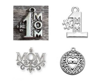 Mom Charms, #1 Mom Charm, Mother's Day Charms, Silvertone,  #23