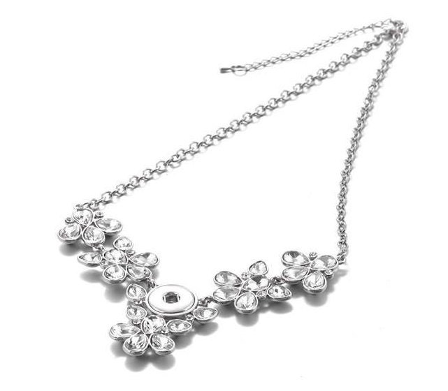 Snap Jewelry Necklace Crystal Cluster Snap Necklace, Silvertone. Fits