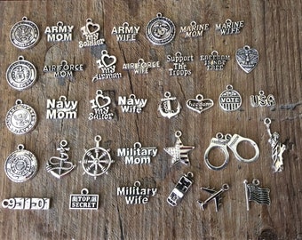 Military Charms, Army, Navy, Air Force, Marines, Coast Guard, USA, Anchor, Ship Wheel, Freedom, Support the Troops, Soldier Airman Sailor #8