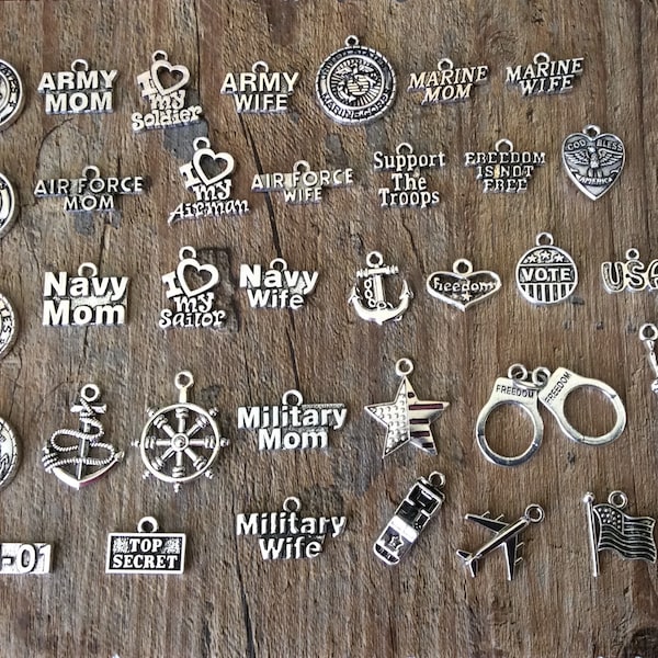 Military Charms, Army, Navy, Air Force, Marines, Coast Guard, USA, Anchor, Ship Wheel, Freedom, Support the Troops, Soldier Airman Sailor #8