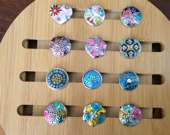 Snap Charms Colorful Hearts, Multi Color Snap Buttons for Snap Jewelry.  Fits 18mm Ginger Snaps, Noosa Magnolia & Vine, Metals, SC14
