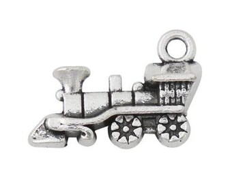 Train Charm, Locomotive Charms, Silvertone #36-21