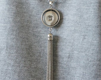 Snap Necklace Family Tassel Snap Necklace, 32" Link Chain + 2" Ext, Silvertone. Fits 18mm Ginger Snaps, Noosa Magnolia and Vine  N19-GB