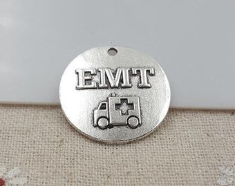 EMT Charm, Medical Charm, Emergency Medical Tech Charm, Word Charm, Message Charm Silvertone #30-20