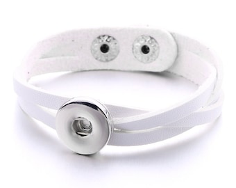 White Leather Snap Bracelet Criss Cross, Adjustable, Silvertone.  Fits 18mm Ginger Snaps, Noosa, Magnolia & Vine, B51 - #2