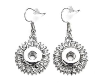 Snap Earrings Rhinestone Sunburst Hook Earrings, Silvertone.  Fits 12mm PETITE/MINI Ginger Snaps, Noosa, Magnolia & Vine, MP1-A/MW