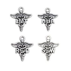 Medical Charms, Caduceus Charms, Licensed Massage Therapist, Social Worker, Registered Dietician, Home Health Aide, Silvertone, #21