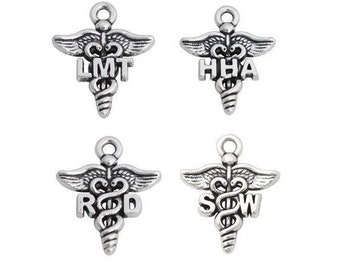 Medical Charms, Caduceus Charms, Licensed Massage Therapist, Social Worker, Registered Dietician, Home Health Aide, Silvertone, #21