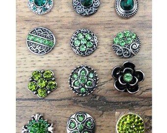 Green Snap Charms Emerald Green Snap Charms for 12mm PETITE/MINI Snap Jewelry,  Fits 12mm Ginger Snaps, Noosa, Magnolia & Vine, PS9