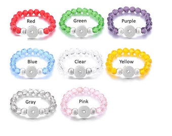 Snap Bracelet 10mm Crystal Bead Snap Bracelet, Stretchy, Silvertone.  8 Bead Colors!  Fits 18mm Ginger Snaps, Magnolia & Vine B27