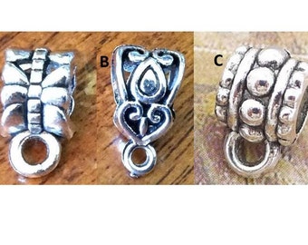 Pendant Bail, Necklace Bail, Bail Bead, 5 pcs, Silvertone, Choice of 3 Styles, DIY6