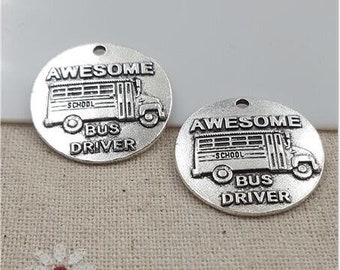 Awesome Bus Driver Charm, School Bus Driver, Bus Driver Gift, Inspirational, Motivational,  Word Charm, Message Charm Silvertone #27-31