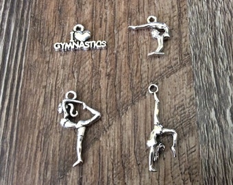 Gymnastics Charms, Gymnast Charm, I Love Gymnastics Charm, Gymnastics Girl, Sports Charms, Silvertone, #22
