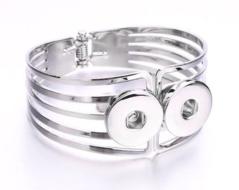 Snap Bracelet, Snap Bangle, Snap Jewelry Bracelet, 2 Snap, Silvertone.  Fits 18mm Ginger Snaps, Noosa, Magnolia & Vine, B23