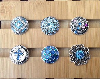 Blue Snap Button Charms, Blue Snap Charms for Snap Jewelry.  Fits 18mm Ginger Snaps, Noosa, Magnolia & Vine, other snap jewelry, SC4
