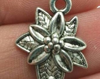 Poinsettia Charm, Christmas Charms, Silvertone,  #25