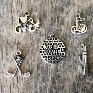 Golf Charms, Golf Mom Charm, Sports Charms, Silvertone, For Bracelet, Necklace, Earrings, Zipper Pull, Key Chain, Brooches, Bookmarks,  #21