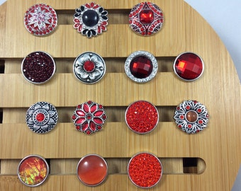 Red Snap Charms, Orange Snap Charms for Snap Jewelry.  Fits 18-20mm Ginger Snaps, Noosa, Magnolia & Vine, others, SC16