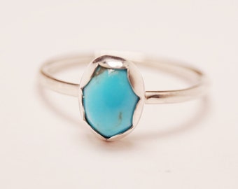 Natural Sleeping Blue Arizona Turquoise Silver Stacker Ring Size 9 Handmade in Australia