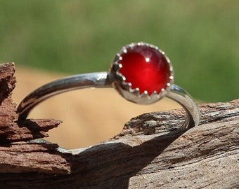 Natural Red Garnet Cabochon Gemstone Solid Sterling Silver 925 Ring