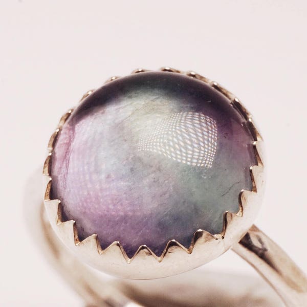 Fluoriet Sterling zilveren Ring, Ring van de verklaring, natuurlijke fluoriet Cabochon Ring.