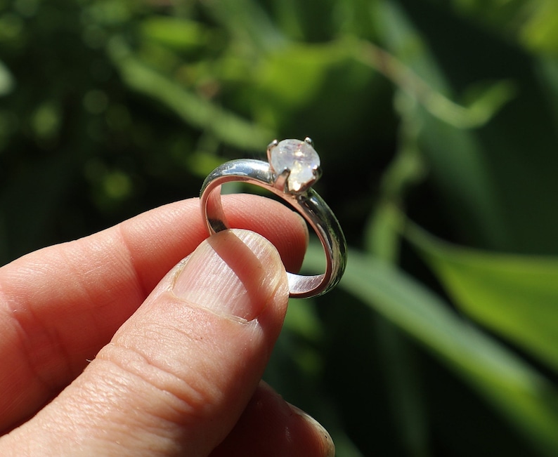 Natural Rainbow Moonstone on Solid 925 Silver Solitaire Engagement / Anniversary / Friendship /Dress Ring image 4