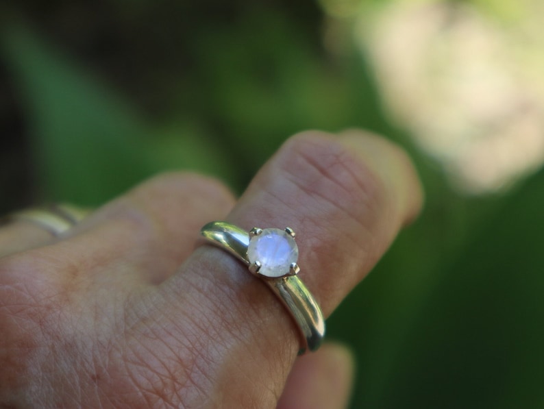 Natural Rainbow Moonstone on Solid 925 Silver Solitaire Engagement / Anniversary / Friendship /Dress Ring image 3