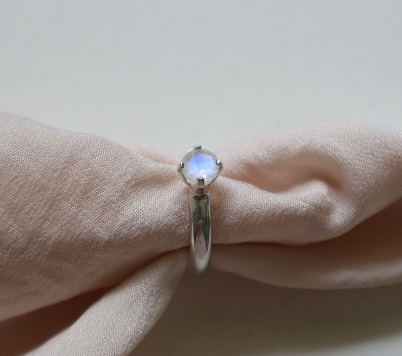 Natural Rainbow Moonstone on Solid 925 Silver Solitaire Engagement / Anniversary / Friendship /Dress Ring image 1