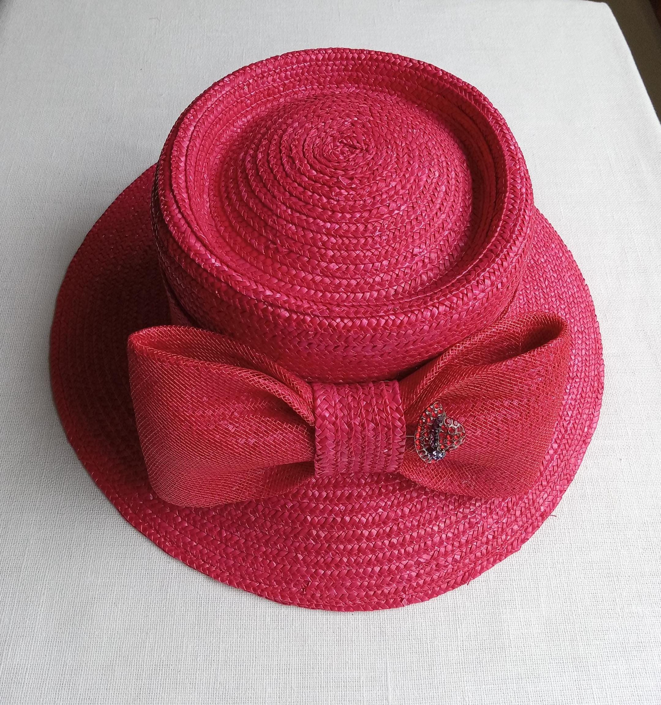 Red Hat Society Straw Hat/red Back Bow/rhinestone Studded  display picture 2