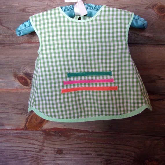 Gingham Green White Checkered Vintage Childs Apro… - image 2