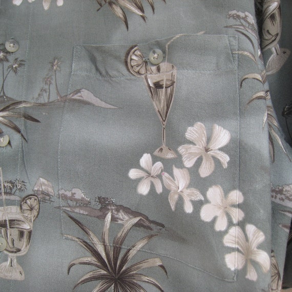 Mens Hawaiian Shirt, Pierre Cardin, Sage Green, T… - image 3
