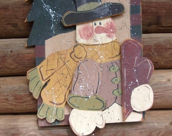 Large Wooden Snow Man Plaque/Holiday Décor, Winter/ Christmas Decor/White Winter