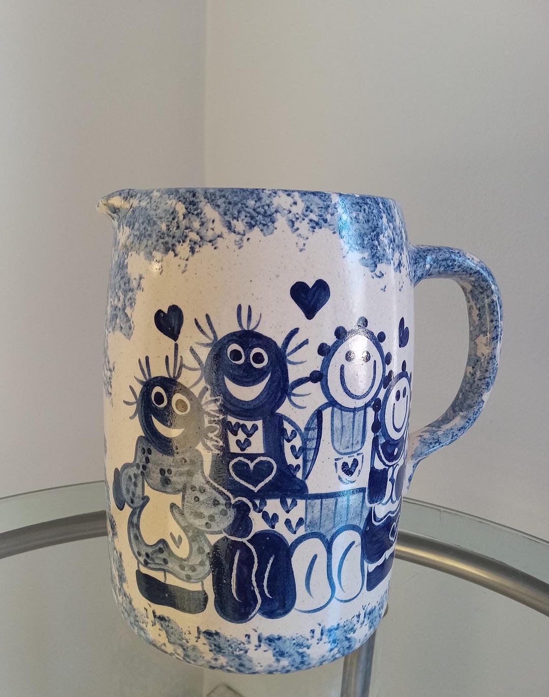CMP Pottery Happy Children Pitcher/hand Made Spongeware/1991/house ...