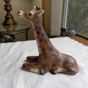 Porcelain Giraffe Laying Down, Brown Black Spots, Boho Decor