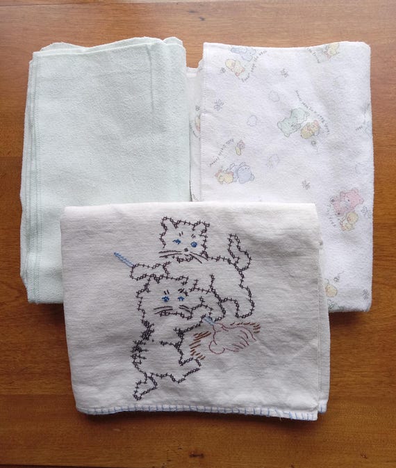 Baby Receiving Blankets/vintage Cotton Flannel Blankets/lot of