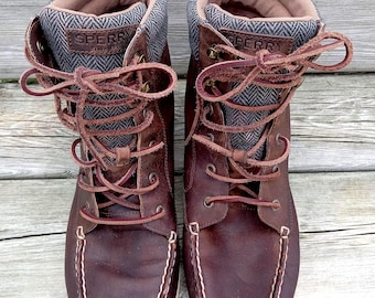 Sperry Leather Boots/Ladies 11M/Moccasin Stitched Fabric Collar