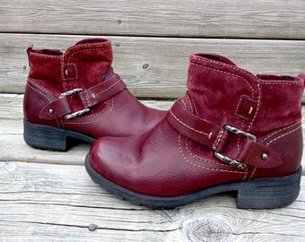 Leather Bootie/Ladies 61/2 M/Burgundy Earth Origins Moto Boot